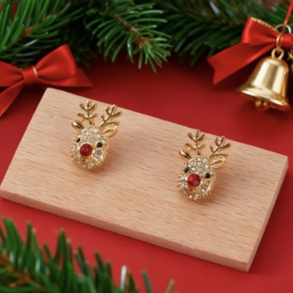 Reindeer Rhinestone Earrings - Picture 3 of 10
